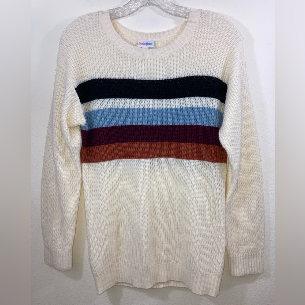 LuLaRoe Mariah Sweater Size M Cream Multicolor Stripe Knit Pullover